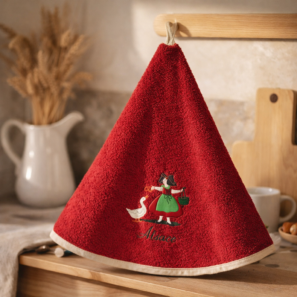 Essuie-mains rond brodé Alsacienne Oie