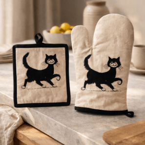 Gant de cuisine + Manique Dubout Chat Balade Beige 18 x 28