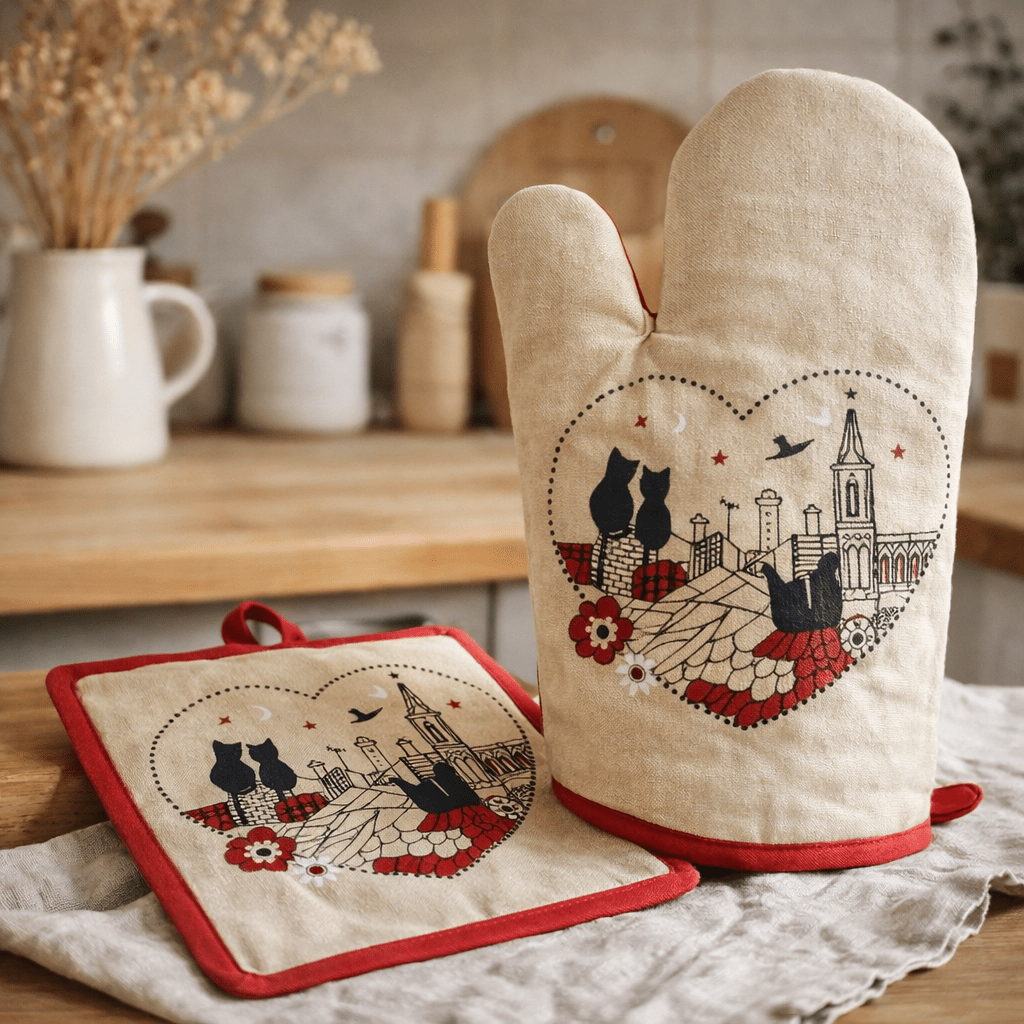 Gant de cuisine/Manique Chats Coeur Beige 18 x 28 (IA)