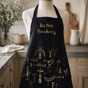 Large ‘Les Tire-Bouchons’ Black Kitchen Apron, 72 x 96