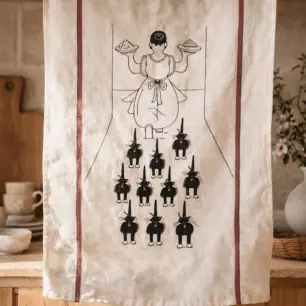 Large ‘Dubout À Table’ Tea Towel, Ecru, 60 x 80