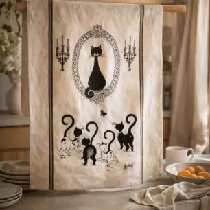 Large Dubout Tea Towel – Portrait of a Brown Cat, 60 x 80