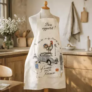 Large France Panorama Ecru kitchen apron, 72 x 96