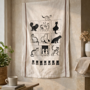 Grand torchon Dubout Galerie de chats Ecru 60 x 80