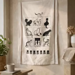 Dubout Large Tea Towel – Cat Gallery, Ecru, 60 x 80