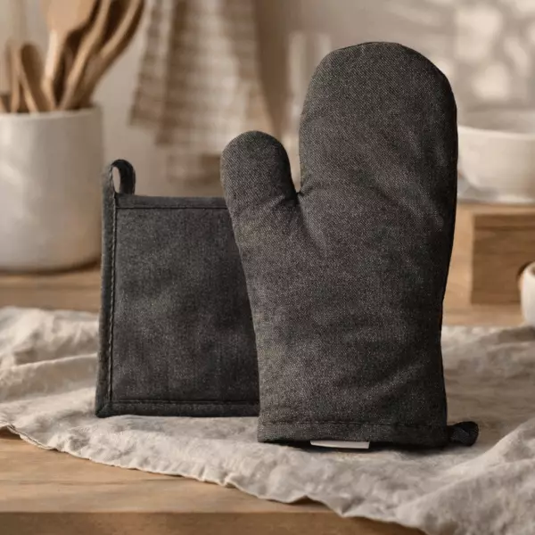 Set di guanti da cucina/presine Davis Nero Riciclato 15 x 30