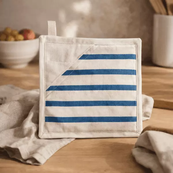 2-in-1-Topflappen Nalou Elfenbein/Blau 20 x 20