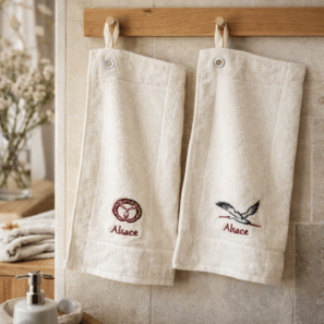 Mignonette 2 essuie-mains brodés Ecru 50 x 30