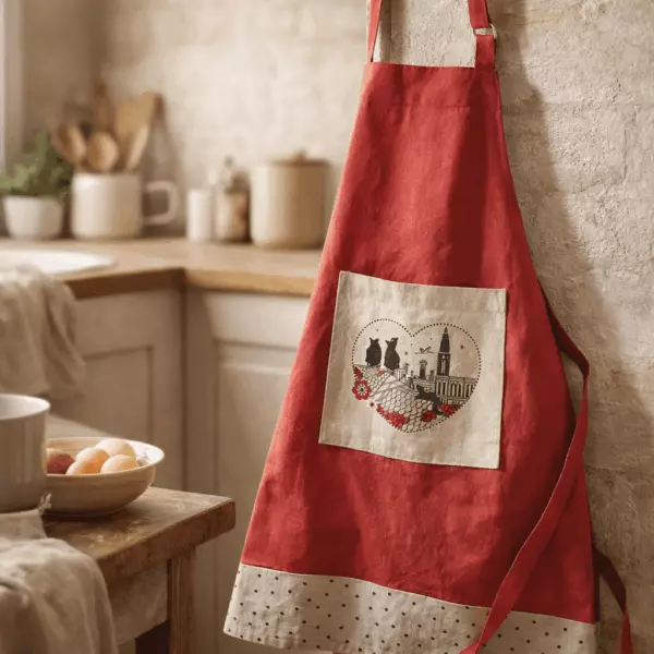 'Red Heart Cats' Kitchen Apron 72 x 85