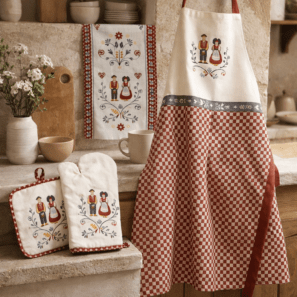 Tablier de cuisine Elsa Rouge/ecru 72 x 84