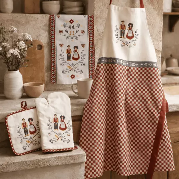 Tablier de cuisine Elsa Rouge/ecru 72 x 84