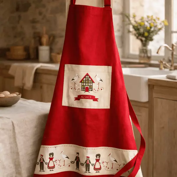 Hisla Red/Ecru Kitchen Apron 72 x 85
