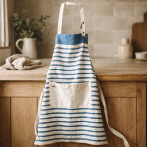 Tablier de cuisine Nalou Ivoire/bleu 72 x 75