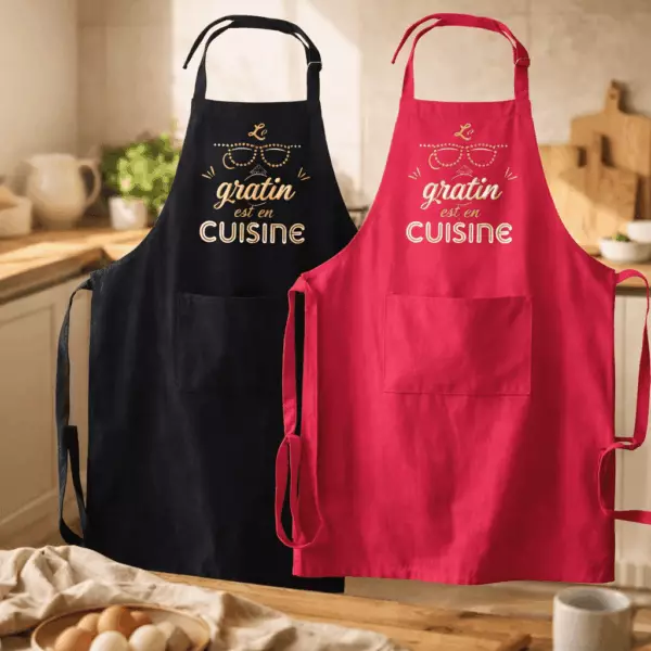 Tablier de cuisine Peps recylé Le gratin avec poche 90 x 72