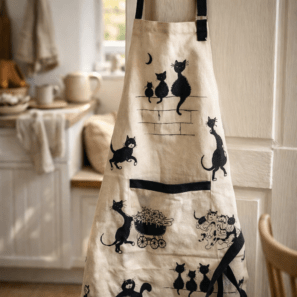 Tablier de cuisine imprimé Dubout 3 chats Beige 72 x 85