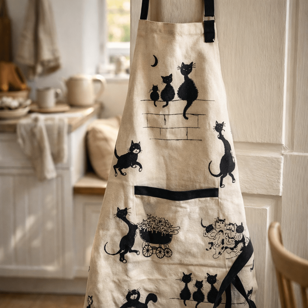 Tablier de cuisine imprimé Dubout 3 chats Beige 72 x 85 (IA)