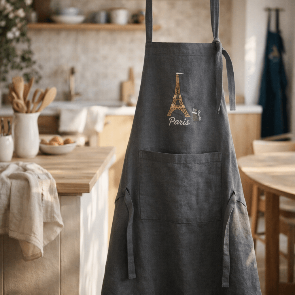 Tablier de cuisine recyclé Tour Eiffel avec poche 85 x 72 (IA)