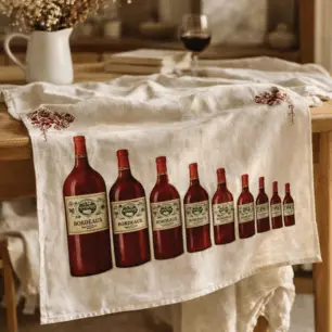 White Bordeaux Bottle Tea Towel 72 x 48