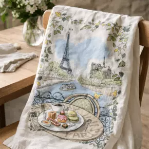 White Cafe Gourmand Tea Towel, 48 x 72