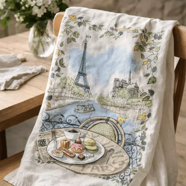 White Cafe Gourmand Tea Towel, 48 x 72
