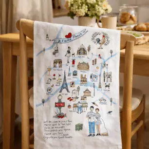 White Paris Map Tea Towel, 48 x 72