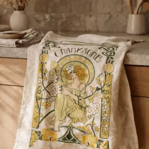 Art Nouveau Ecru Champagne Tea Towel, 48 x 72