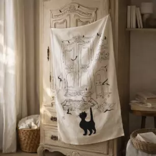 Dubout ‘Cache-cache’ Tea Towel, Ecru, 48 x 72