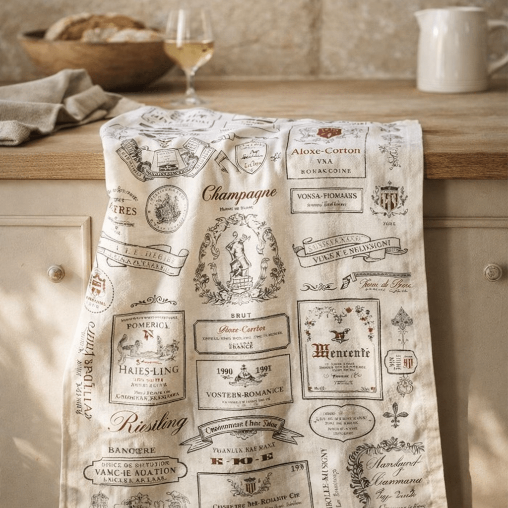 Torchon Étiquettes de vins Ecru 48 X 72 (IA)