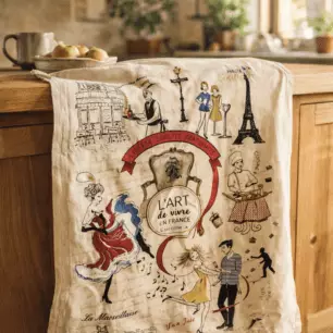 ‘Art de Vivre’ Printed Tea Towel, Ecru, 48 x 72