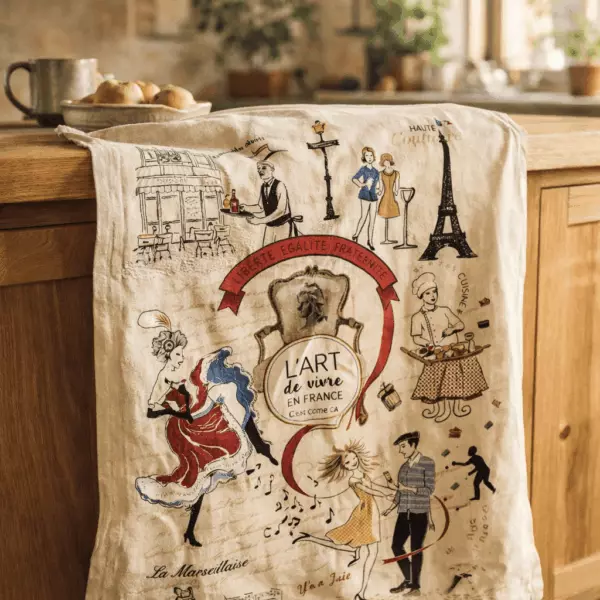 ‘Art de Vivre’ Printed Tea Towel, Ecru, 48 x 72