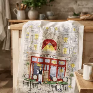 Printed tea towel – Bistro façade, Ecru, 48 x 72