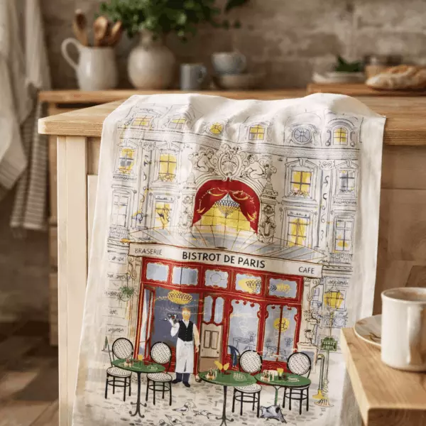 Printed tea towel – Bistro façade, Ecru, 48 x 72