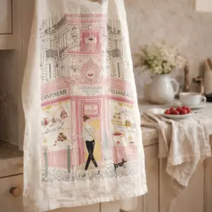 Printed Tea Towel – Bakery Front Design, Ecru, 48 x 72