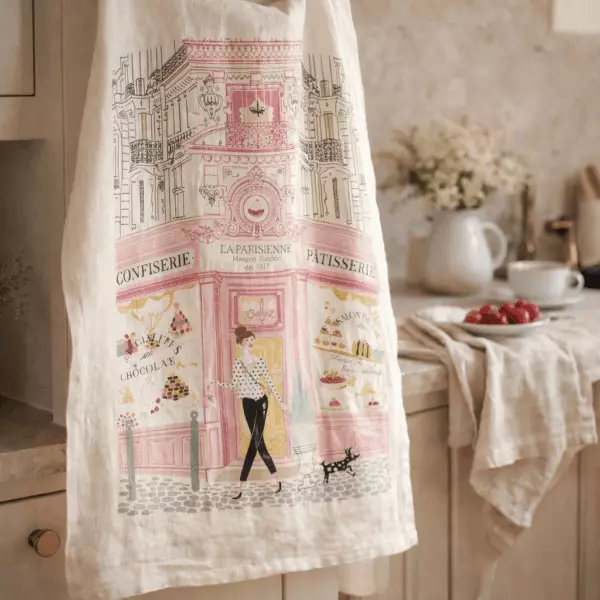 Printed Tea Towel – Bakery Front Design, Ecru, 48 x 72