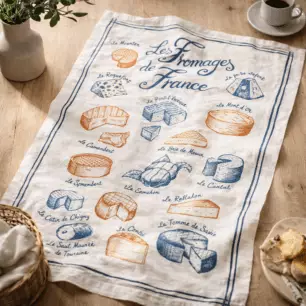 Printed Tea Towel: Cheeses of France, Ecru, 48 x 72