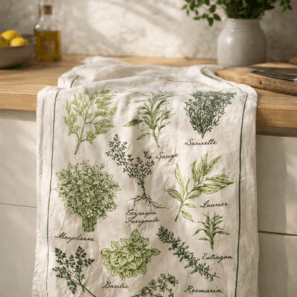 Torchon Imprimé Les herbes de provence Ecru 48 x 72