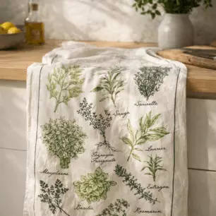 Printed tea towel: Herbes de Provence, Ecru, 48 x 72