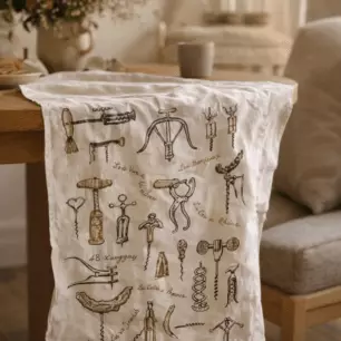 Printed Tea Towel: ‘The Corkscrews’ – Ecru, 48 x 72