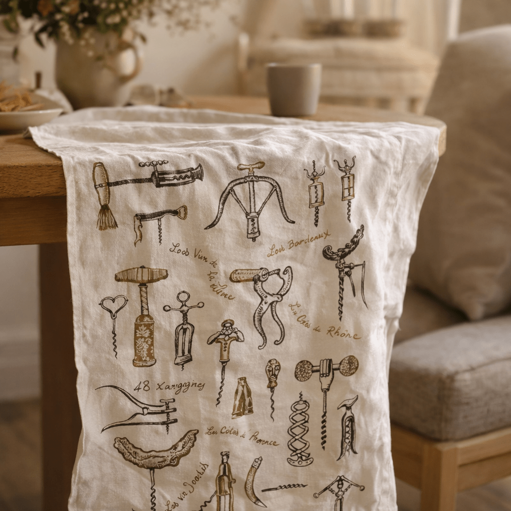 Torchon Imprimé Les tire-bouchons Ecru 48 x 72 (IA)