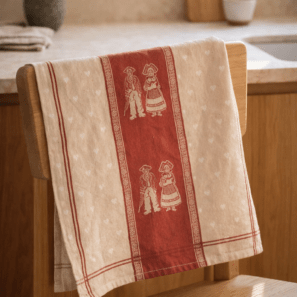 Torchon Jacquard Petit Coeur Ficelle 70 x 50