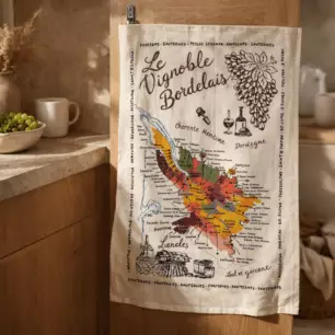 ‘La Carte Des Bordeaux’ Tea Towel, Ecru, 48 x 72