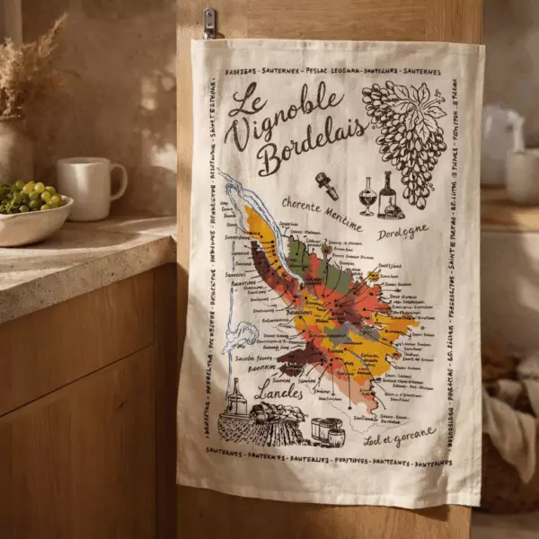 ‘La Carte Des Bordeaux’ Tea Towel, Ecru, 48 x 72