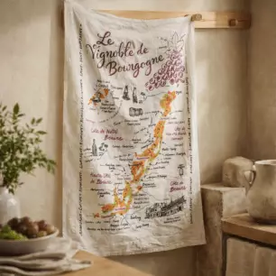 ‘La Carte Des Bourgognes’ Tea Towel, Ecru, 48 x 72