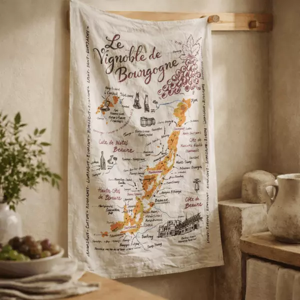 ‘La Carte Des Bourgognes’ Tea Towel, Ecru, 48 x 72