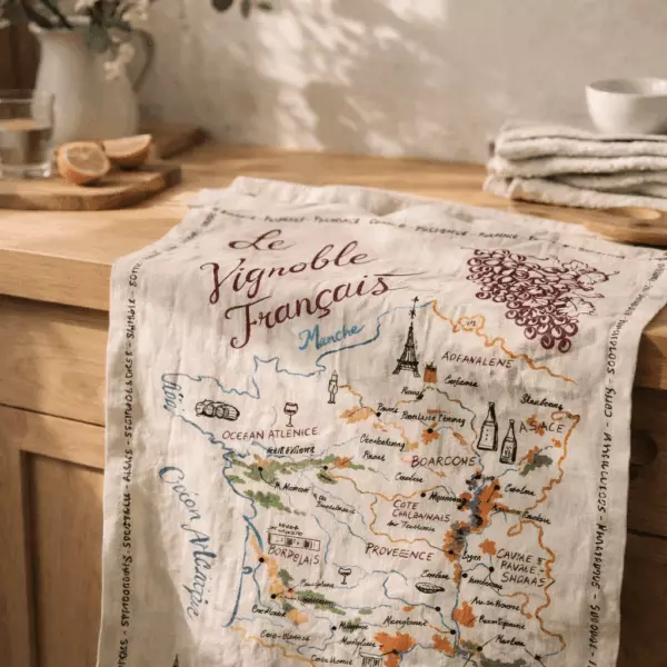 Paño de cocina Mapa de los vinos de Francia Brun 72 × 48 cm