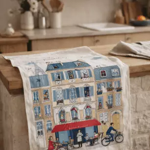 'La vie parisienne' tea towel, white, 48 x 72