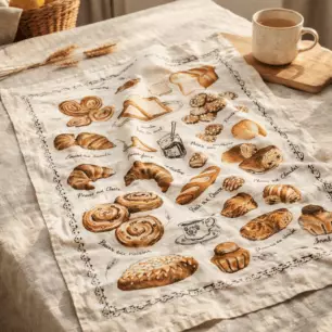 French Pastries Tea Towel, Ecru, 48 x 72