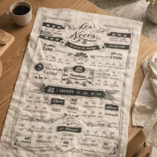 ‘Years of Marriage’ tea towel, ecru, 48 x 72