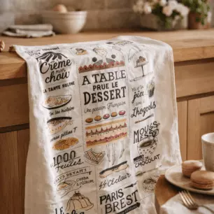 French Desserts Tea Towel, Ecru, 48 x 72