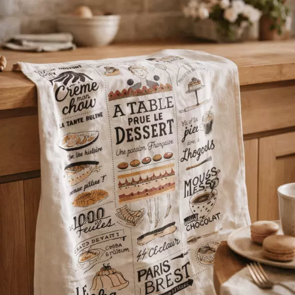 Torchon Les desserts français Ecru 48 x 72